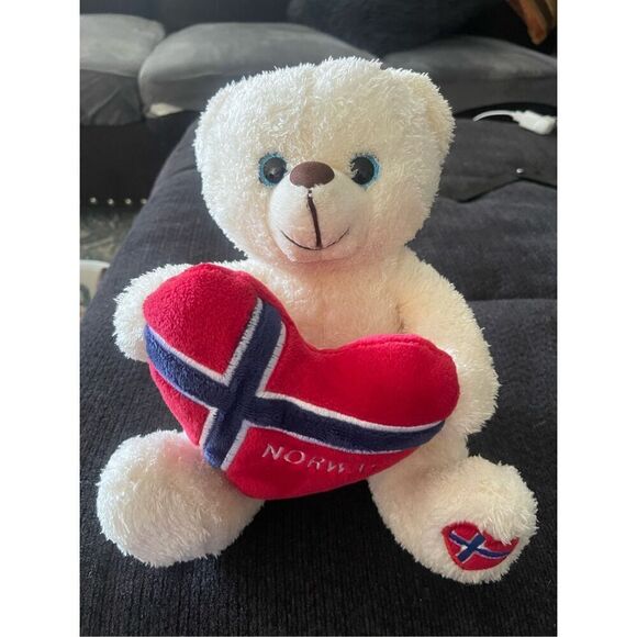 Way Nor Polar Bear With Flag Heart Stuffed Plush Doll - Picture 12 of 13